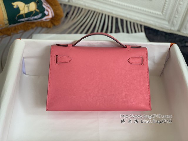 Hermes手提女包 愛馬仕kelly pochette一代 epsom皮 唇膏粉金扣  tdh2012